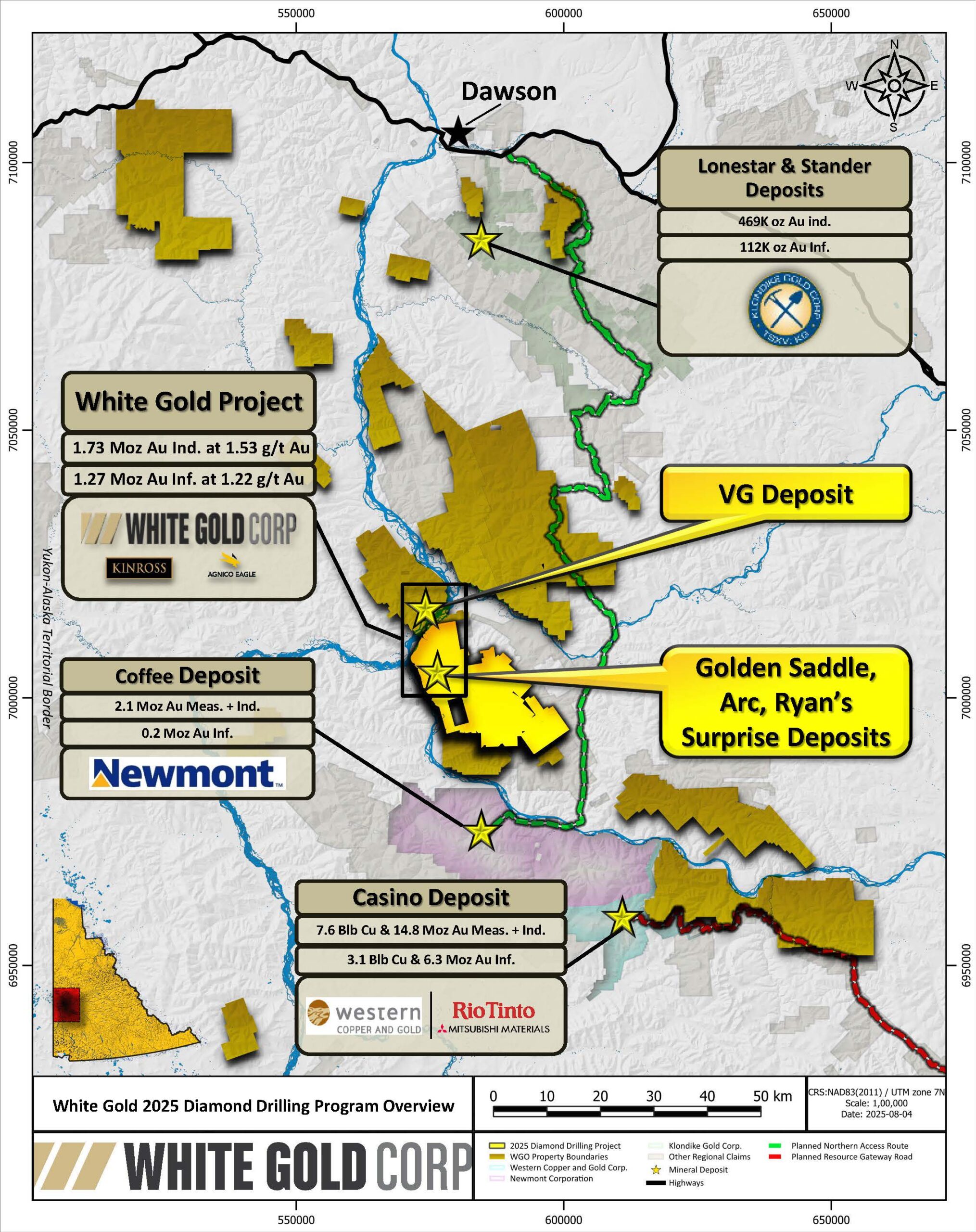 White Gold Corp. Announces 44% Increase in Indicated Resources to 1,732,300 oz Gold and 13.4% Increase in Inferred Resources to 1,265,900 oz Gold at its Flagship White Gold Project, Yukon, Canada