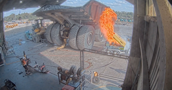 Great ball of fire on mobile air compressor