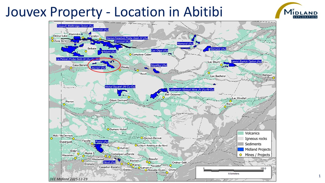Midland Commences Drilling on Its Jouvex Gold Project Northwest of the Douay Deposit in Abitibi